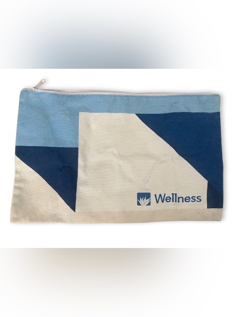 Wellness Canvas Zipper Pouch in Blue and Cream